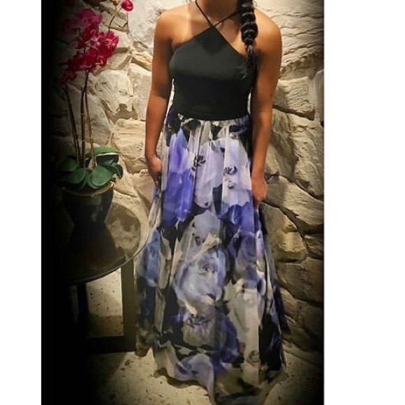 Blondie Nites Floral Print Mesh Halter Gown - Picture 5 of 9